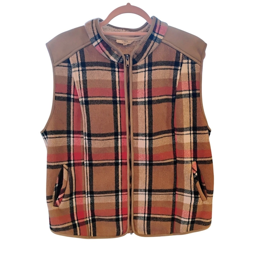 Entro Women's Plus Size 2X Plaid Sherpa Lined Vest Full Zip Cozy Cabin Pockets